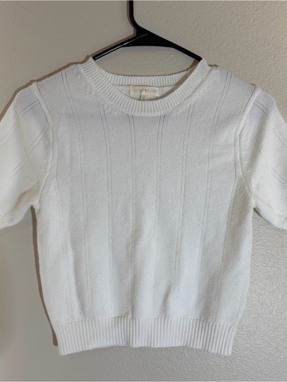 Ultra Flirt White Ribbed Crewneck Top
